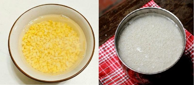 9: Ngâm đậu xanh, gạo nếp trong những thau riêng