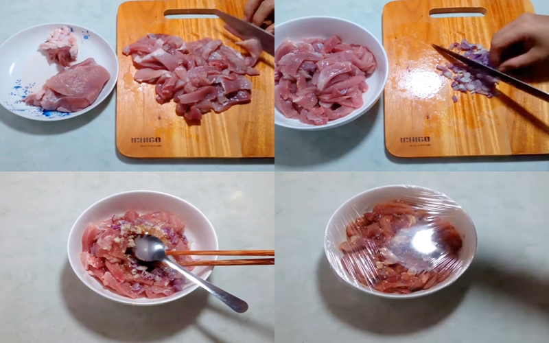 Sơ chế và ướp thịt lợn với các loại gia vị
